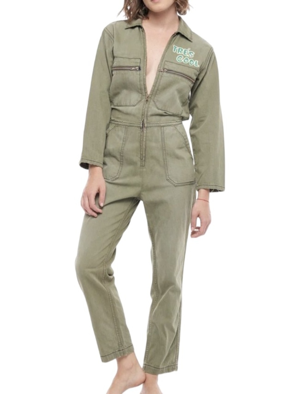 NWT Sandrine Rose x Free People "Trés Cool" Utility Jumpsuit Size M Drab Green